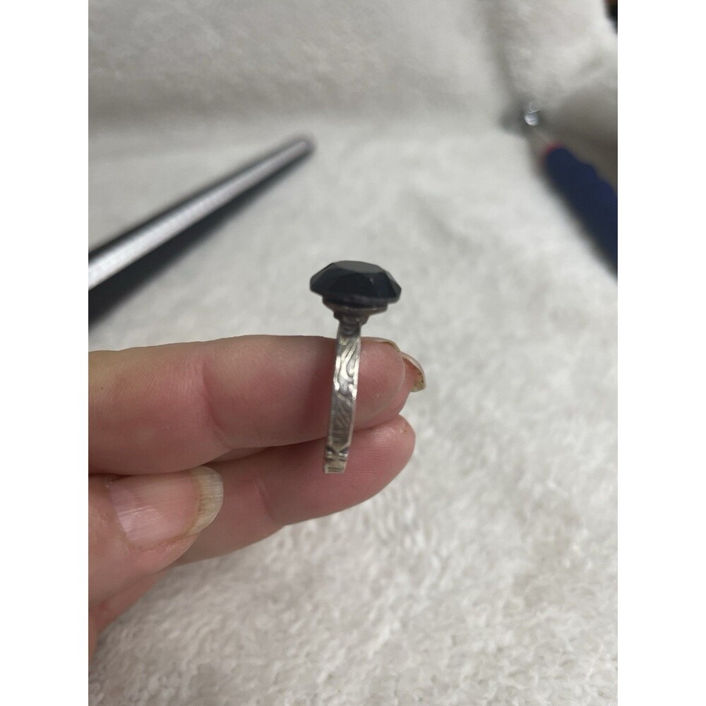 YONI Z Black Obsidian Pewter Ring.  Minimalist Protection SZ 7.25